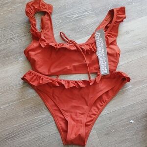 Missguided Terracotta Ruffle Bikini Set